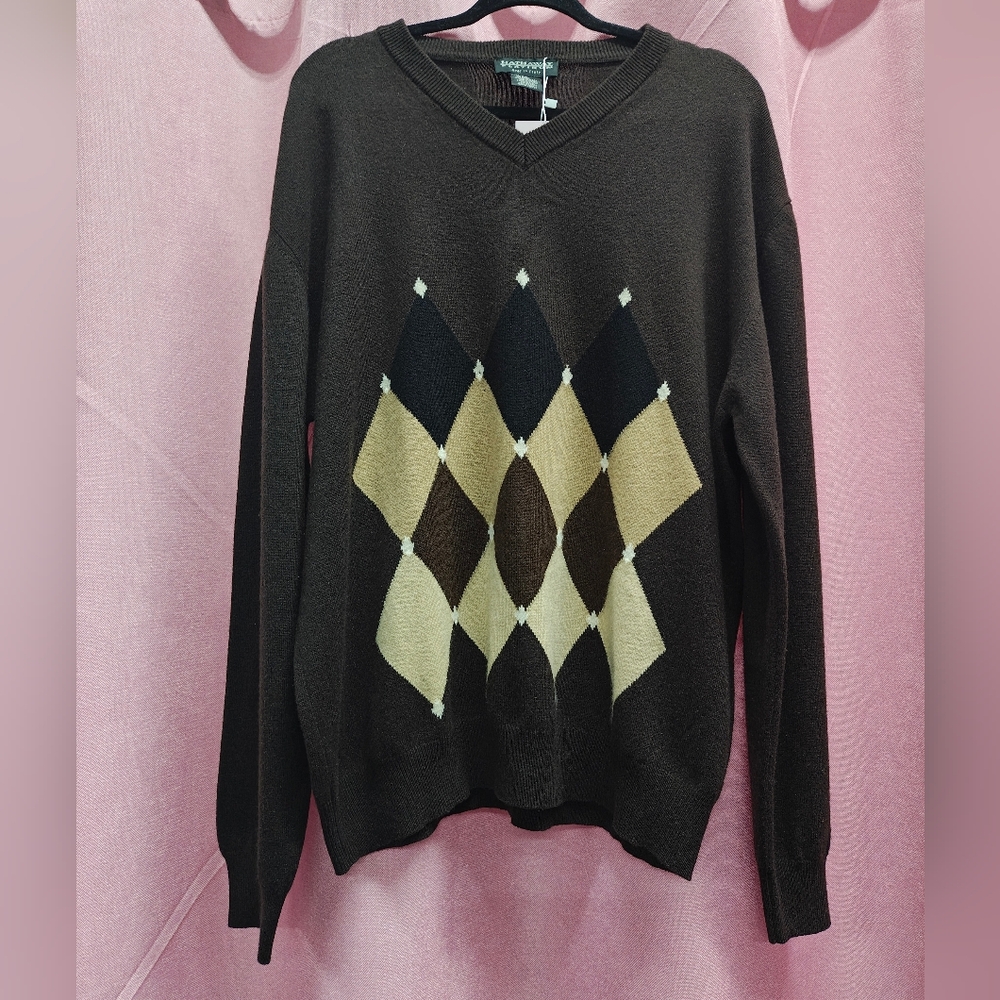 Hathaway Platinum Brown Argyle Cashmere Sweater Sz XXL
